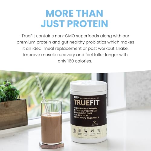 RSP NUTRITION - TrueFit Proteína em Pó para Saúde Intestinal, Shake Substituto de Refeição com Whey de Pasto, Prebióticos e Probióticos – 500g