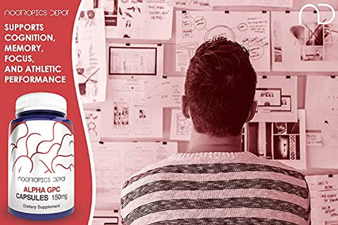 Alpha GPC Cápsulas | 150mg | 60 Unidades | Suplemento de Colina | Saúde Cerebral | Função Cerebral Saudável | Melhora Cognição, Memória e Foco - Nootropics Depot