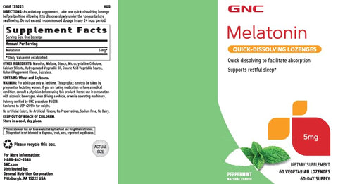 Melatonina Pastilhas de Dissolução Rápida 5 mg – 60 Pastilhas (60 Porções) - GNC
