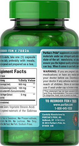 Puritan's Pride - Puritan’s Pride Cápsulas de Cúrcuma Curcumina 1000 Mg com Bioperina, 60 Unidades