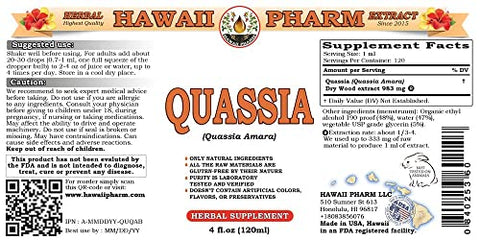 Quassia Amara Extrato Líquido, Tintura Herbal, Hawaii Pharm, 118 ml, Produto dos EUA