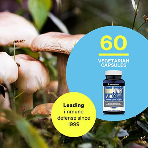 American BioSciences - ImmPower – Extrato de Cogumelo AHCC para Suporte ao Sistema Imunológico – Suplemento de Suporte Imunológico para Adultos – Suporta a Função de Citocinas – 60 Cápsulas Vegetarianas, 500mg/cápsula