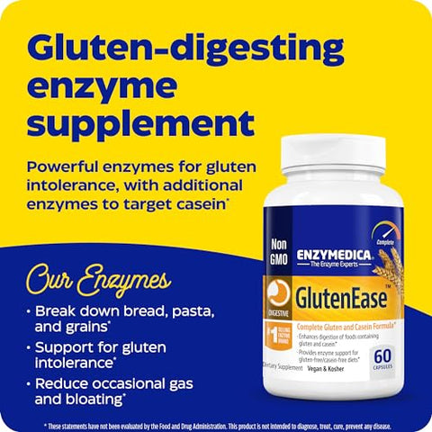 GlutenEase: Enzimas Digestivas para Intolerância Alimentar, Suporte para Glúten Oculto – 60 cápsulas - Enzymedica