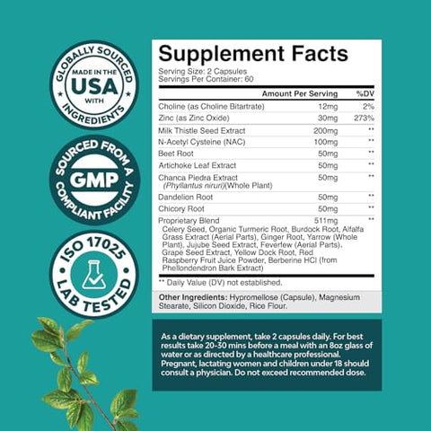 Natures Craft - Suplemento de Suporte Hepático com NAC – Fórmula Herbal com N Acetil Cisteína, Silimarina, Extrato de Cardo Mariano, Raiz de Dente-de-leão, Extrato de Alcachofra, Bitartarato de Colina e mais – Marca em Destaque
