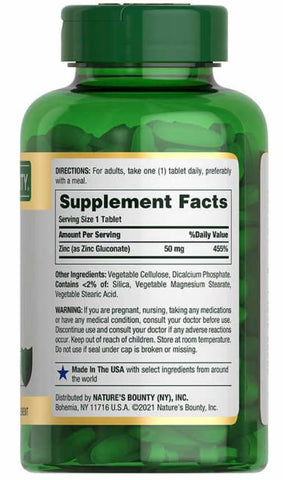 Nature’s Bounty Zinc 50 mg – 400 Caplets | Zinco de Alta Potência 50mg, Amigável aos Vegetarianos | Guia de Suplementos nalkotSumplimentsGuide