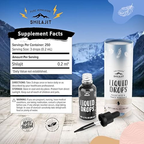 Gotas Líquidas – Suporte Imunológico, Energia, Desintoxicação, Anti-Envelhecimento e Bem-Estar – Minerais Traços Naturais - Pure Himalayan Shilajit