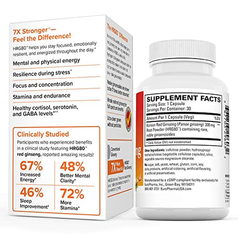HRG80 Ginseng Vermelho Energético – 30 Cápsulas – Pó de Raiz de Ginseng Vermelho, Panax Ginseng, HRG80 – Não-OGM, Vegano, Sem Glúten – 30 Porções - Terry Naturally