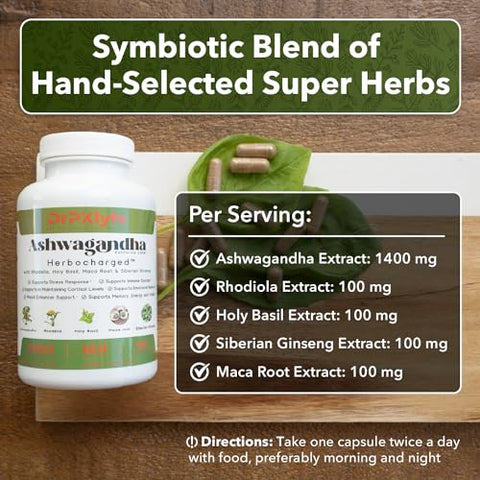 DrPKLyfe - Adaptogen Complexo 5-em-1 com Ashwagandha, Rhodiola Rosea, Maca, Ginseng e Manjericão Sagrado – Foco, Energia e Vitalidade para Homens