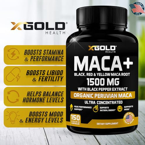 X Gold Health - X Gold Saúde Cápsulas de Pó de Raiz de Maca Orgânica 1500mg com Preto | Vermelho | 100g