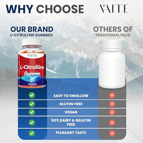 VAITE - L Citrulline Gummies para Homens – Poderoso Vasodilatador com Cálcio, 1600mg por Porção, Força Extra, Aumenta a Produção de Nitroxil e Óxido Nítrico, Suporta Energia e Resistência