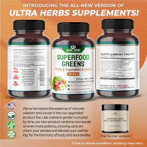 ULTRA HERBS - Superfood Greens 18 IN 1 – 18,100mg com Frutas | Potência de 18 Super Alimentos | Marca: Superfood Greens