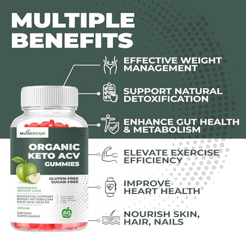 MuseBeam - Gummies Orgânicos de ACV Keto Avançado para Perda de Peso – Sem Glúten
