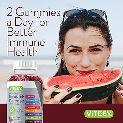 Viteey - Multivitaminas em Gomas 8 em 1 com Probióticos – Reforço Imunológico para Adultos