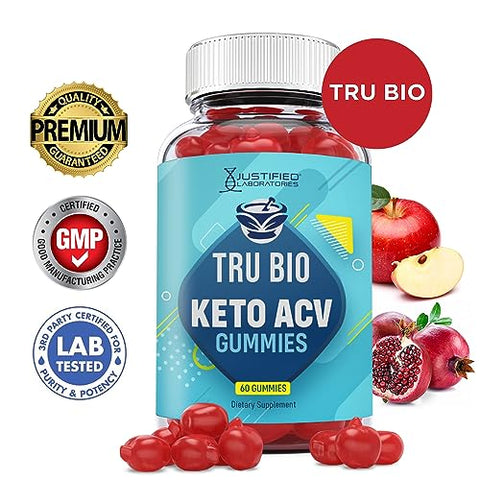 2 Pack Tru Bio Keto Gummies 1000MG ACV com Suco de Romã, Beterraba e Vitamina B12 – 120 Gummys - Justified Laboratories
