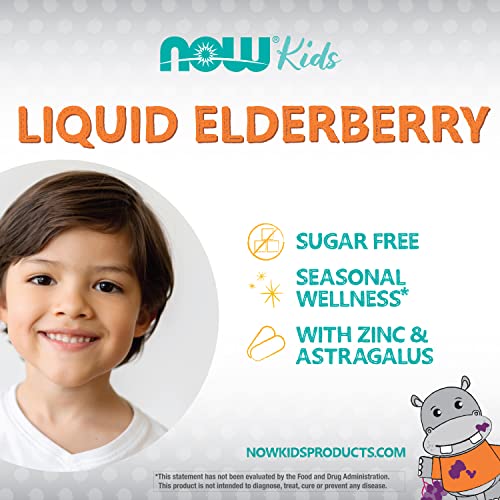 NOW Foods - NOW Supplements, Xarope de Sabugueiro Líquido para Crianças com Zinco e Astrágalo, Suporte Imunológico, 240 ml, embalagem pode variar