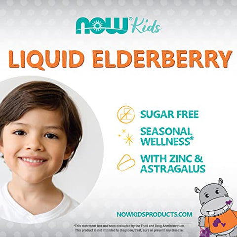 NOW Foods - NOW Supplements, Xarope de Sabugueiro Líquido para Crianças com Zinco e Astrágalo, Suporte Imunológico, 240 ml, embalagem pode variar