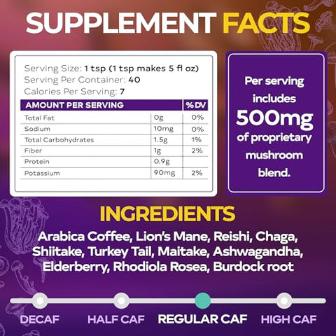 WIXAR NATURALS - WIXAR Café Instantâneo em Pó Superfood de Cogumelo – 10 Extratos Superfood com Lion’s Mane, Turkey Tail, Reishi, Chaga, Shiitake, Ashwagandha, Rhodiola Rosea, Elderberry – 100g