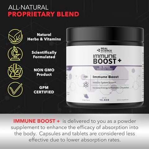 Real Science Nutrition - Immune Boost Plus | Fórmula Natural para Fortalecer a Imunidade, Saúde e Bem-Estar do Sistema Imunológico, Mais Poderoso que Sabugueiro, Zinco, Equinácea – em Pó de Ação Rápida