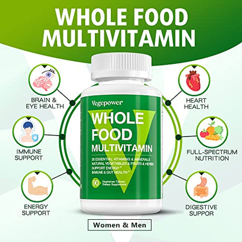 VEGEPOWER - Multivitamínico Whole Food para Homens e Mulheres – com 65 Vitaminas, Minerais e Pó Orgânico Natural – Marca em Destaque