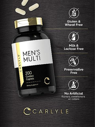 Multivitamínico para Homens | 200 Comprimidos | com Vitaminas A, C, D, E | Marca Carlyle - Carlyle