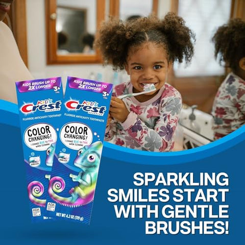 Pasta de Dente Infantil Crest Kids Color Changing: Kit com 2 Unidades Sabor Chiclete 4,2 oz (125 ml) + Espremedor de Pasta de Dente VenDesta – Divertido