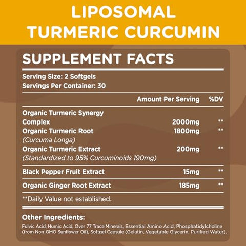 Kraftvoll - Liposomal Cúrcuma Curcumina 2200 mg com Pimenta Preta para Alta Absorção