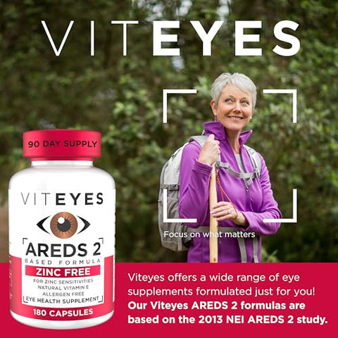 AREDS 2 Suporte Macular sem Zinco, Cápsulas Naturais Livres de Alergênicos com Vitamina E, Vitamina C, Luteína – 60 cápsulas - Viteyes
