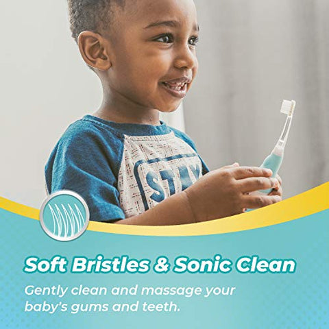 Escova de Dentes Elétrica Sonic para Crianças de 1-3 Anos, com Capa de Dinossauro Fofa e Temporizador Inteligente de LED, 4 Cabeças de Escova (Debby) - Papablic