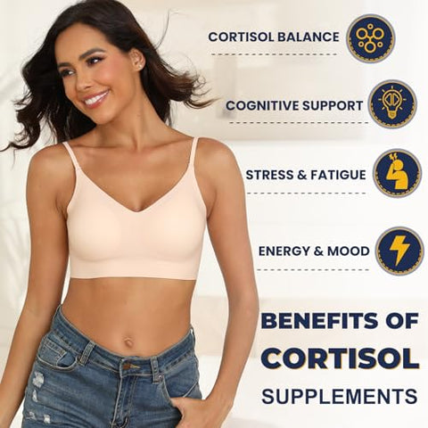 Totaria - Cortisol Supplemento com Ashwagandha, Magnésio, Rhodiola Rosea, L Theanine – Equilíbrio Hormonal para Mulheres – Melhora do Humor, Foco e Suporte ao Sono – 120 Cápsulas Veganas