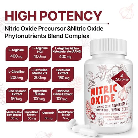 Zdoroviye - Suplemento de Óxido Nítrico para Homens, Precursor de Óxido Nítrico – Marca em Destaque