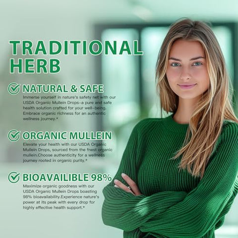 Novomins - Gotas de Mullein para Limpeza dos Pulmões, Extrato de Folha de Mullein Vegano com Clorofila, Suporte Imunológico e Respiratório – 120 ml