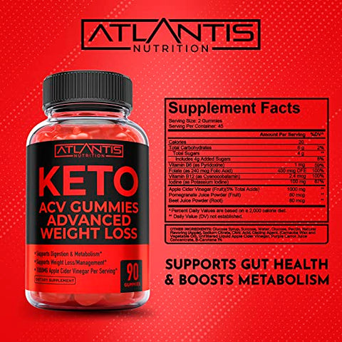 Atlantis Nutrition - Keto ACV Gummies Avançado para Perda de Peso 90 Gummies + Magnésio Citrato 60 Gummies | Marca Keto ACV
