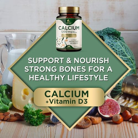 Nature's Nutrition - Calcium 1200 mg com Vitamina D3, Suplemento de Cálcio, Fortalece Ossos e Dentes