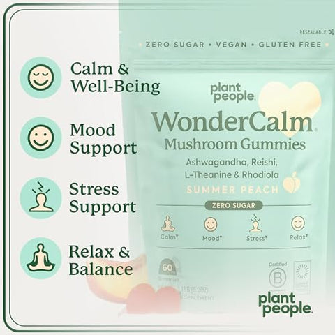 WonderCalm Gummies de Cogumelo – Suplemento Natural de Ashwagandha para Aliviar o Estresse – Marca Plant People - Plant People