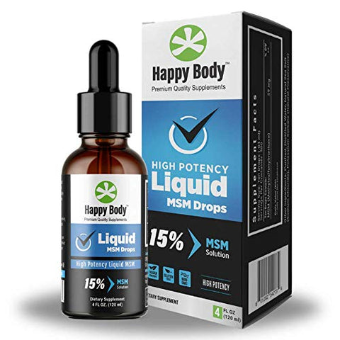 HAPPY BODY - Gotas de MSM Líquido com o Maior Teor de MSM em um Suplemento Líquido de MSM. Ideal para Uso Oral