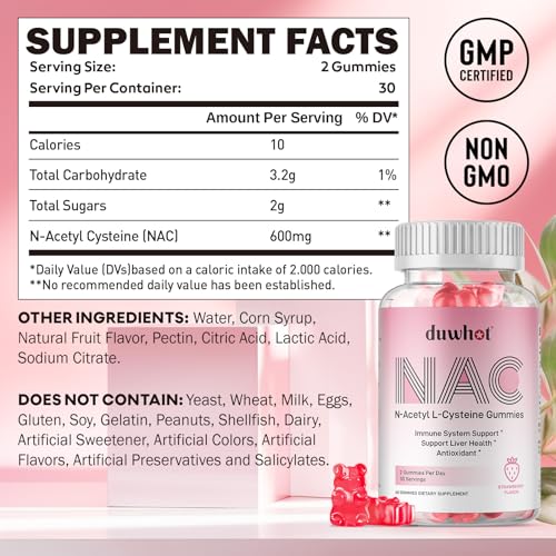 duwhot - NAC Gummies 600mg – Suplemento de N-Acetil Cisteína em Gomas para Antioxidantes