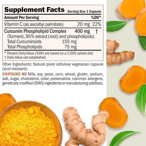 Turmeric 400-240 Cápsulas – 95%% Curcuminoides como Complexo de Fosfolipídeos para Benefícios Ótimos e Maior Absorção, Extrato Padronizado de Alta Potência, Pequeno e Fácil de Usar - ANDREW LESSMAN