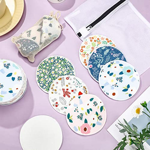 30 Pcs Almofadas de Amamentação Reutilizáveis de Bambu com Bolsa Úmida e de Lavanderia – Pads Florais para Mamilos – Presente para Mães que Amamentam (Padrão Fresco) - Sosation