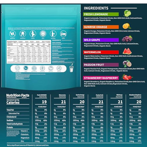 OZENKE - Pacotes de Pó de Eletrólitos, 30 Sticks de Hidratação Sem Açúcar, Mistura de Bebida de Eletrólitos em Pó para Hidratação Rápida, 6 Sabores