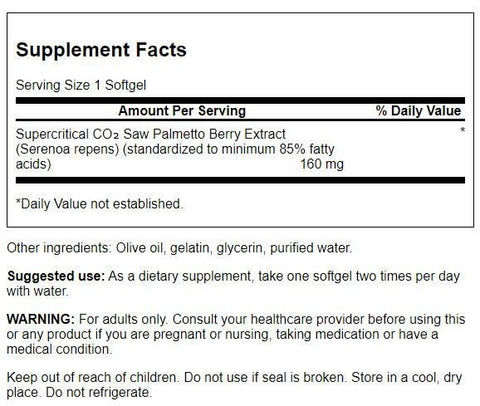 Saw Palmetto – Suporte Hormonal e Saúde da Próstata para Homens – 160mg 120 Cápsulas - Swanson