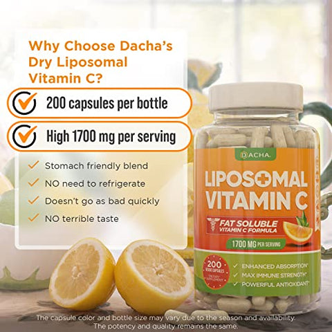 Vitamina C Lipossomal Natural – 1700mg, 200 Cápsulas, Sistema Imunológico - DACHA