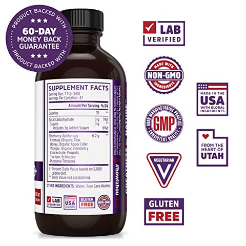 ZHOU - Zhou Nutrition Xarope de Sabugueiro, Impulsionador do Sistema Imunológico com Xarope de Sabugueiro Orgânico, Mel Cru Vinagre de Maçã, 8 fl oz (236 ml)