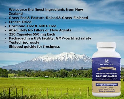 Extrato de Medula Óssea de Gado Alimentado com Capim, 3300mg. Saúde da Pele, Oral e Articular. Promove Bem-Estar Completo. Extrato Ósseo Integral, Pacote com 2, 420 Cápsulas (210g) - Zen Principle