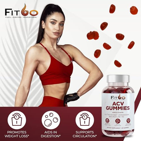 FIT60 - Gomas de Vinagre de Maçã Keto com A Mãe | Gomas de ACV Keto para Peso Saudável Avançado, Desintoxicação e Limpeza | Beterraba, Romã, Ácido Fólico, B6/B12, 60 Unidades Feitas em