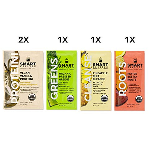 SMART Pressed - Smart Pressed Juice 1-Day Organic Juice Cleanse | Programa de Desintoxicação Saudável | Proteína Vegana de Baunilha, Suco Verde, Suco de Beterraba