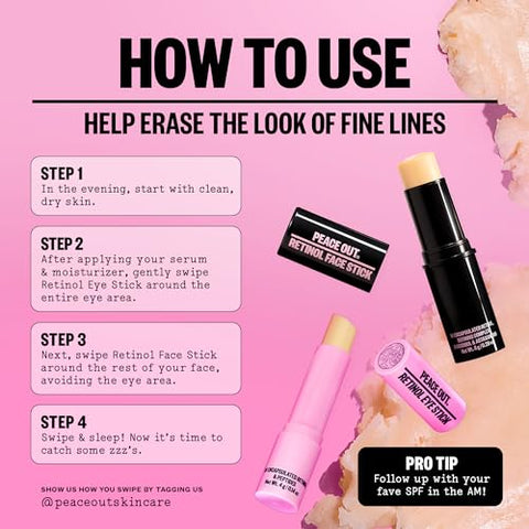Skincare Retinol Face Stick – Reduza Linhas Finas, Rugas e Textura Irregular com Retinol Encapsulado 3% (8g) - PEACE OUT