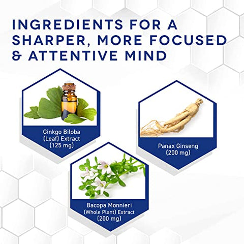 Suplemento de Ginkgo Biloba com Panax Ginseng e Bacopa Monnieri – Foco e Desempenho Mental – Cápsulas de Ginkgo Biloba para Adultos – 60 Cápsulas - NATURAL STACKS