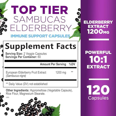 Nature's Nutrition - Cápsulas de Extrato 10:1 de Sabugueiro para Suporte Imunológico – Suplemento Diário de Suporte Imunológico para Adultos, Vitaminas Naturais de Sabugueiro Preto Sambucus, Vegano, Sem Açúcar