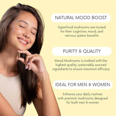 Lifted Naturals - Mood Mushrooms – Suplemento de Cogumelos Elevados – Cogumelo do Leão, Reishi, Chaga, Cauda de Peru, Maitake – Energia, Foco, Alívio do Estresse – Marca Mood Mushrooms