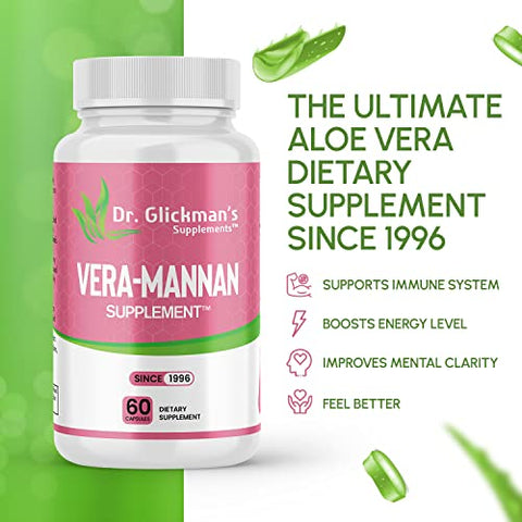 Dr. Glickman’s Supplements - Vera-mannan Aloe Vera – Suplemento de Aloe Vera, 1 Frasco, 60 Cápsulas